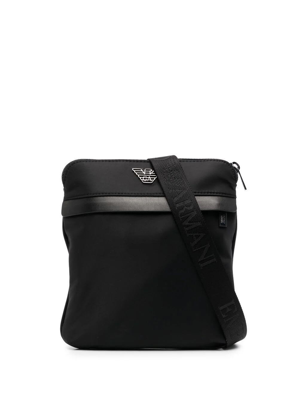 Shop Emporio Armani Small Flat Messenger Bag In Dark Olive Black
