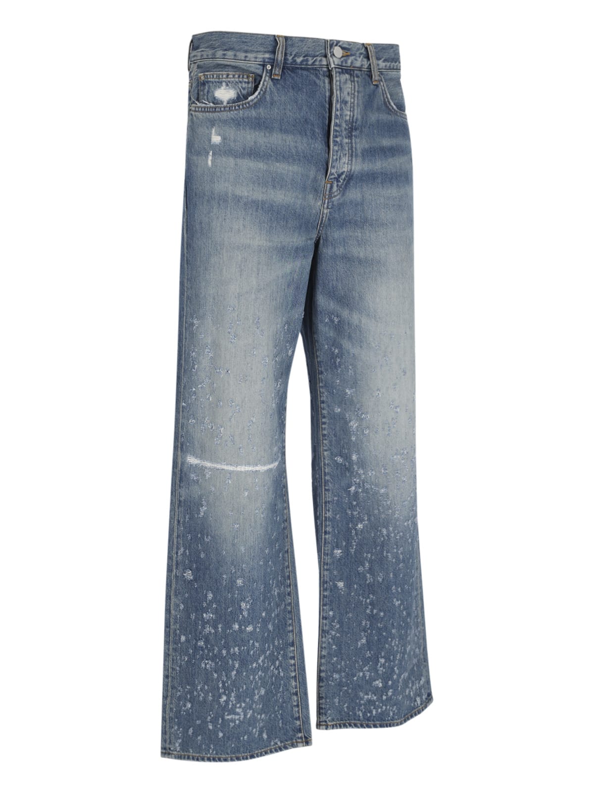 Shop Amiri Destroyed Detail Jeans In Blue