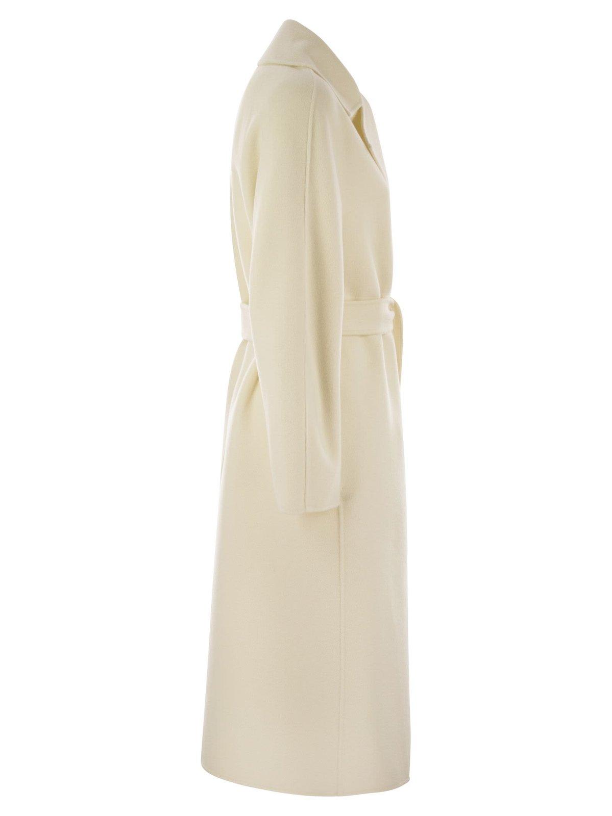 Max Mara Cles Belted Long-sleeved Coat In White
