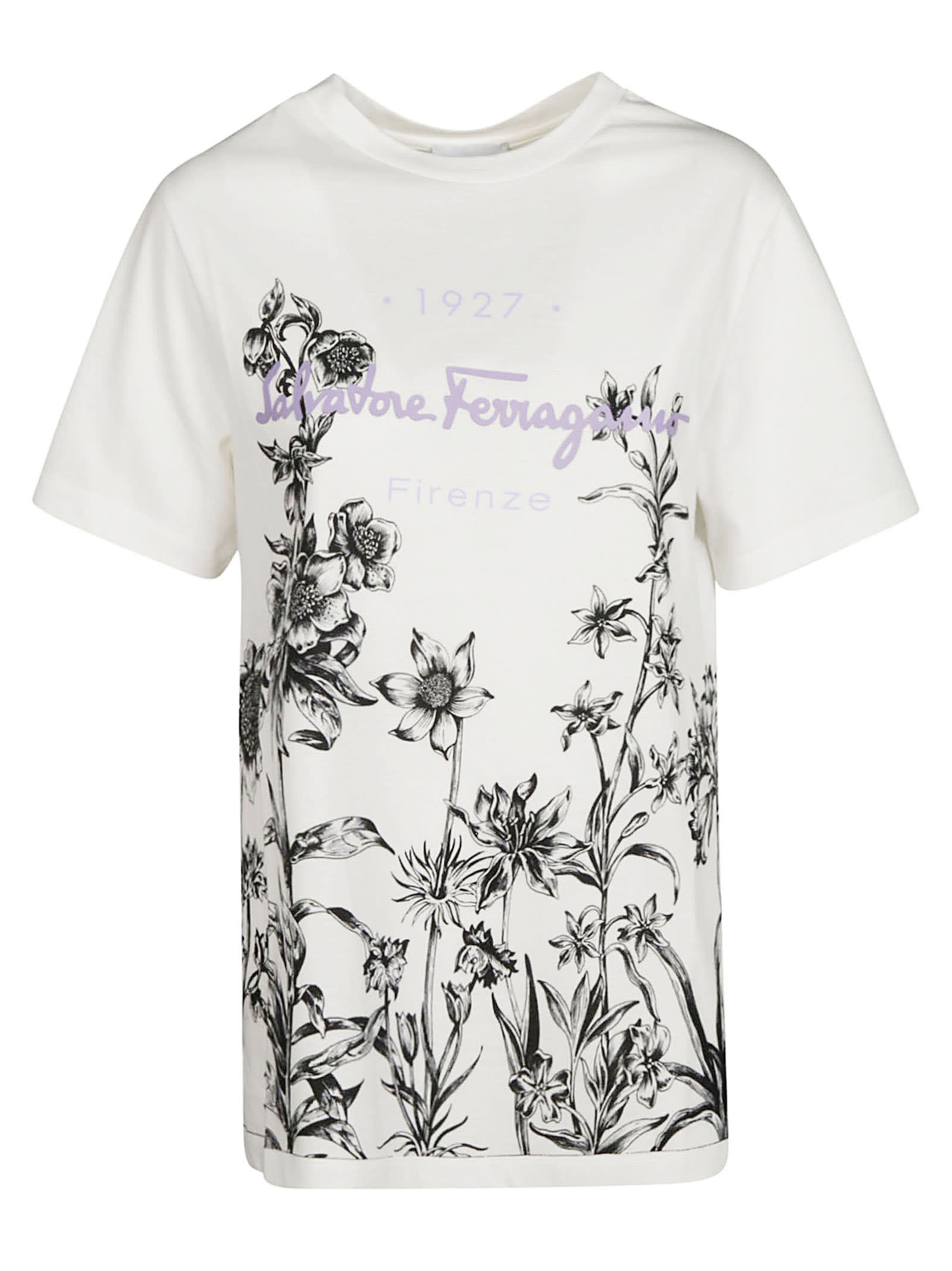 Salvatore Ferragamo Floral Print Logo T-shirt