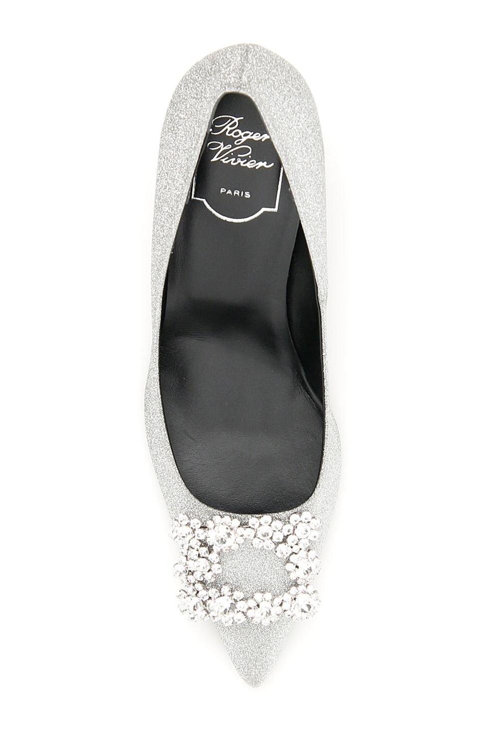 Shop Roger Vivier Flower Buckle Pointed Toe Pumps In Silver
