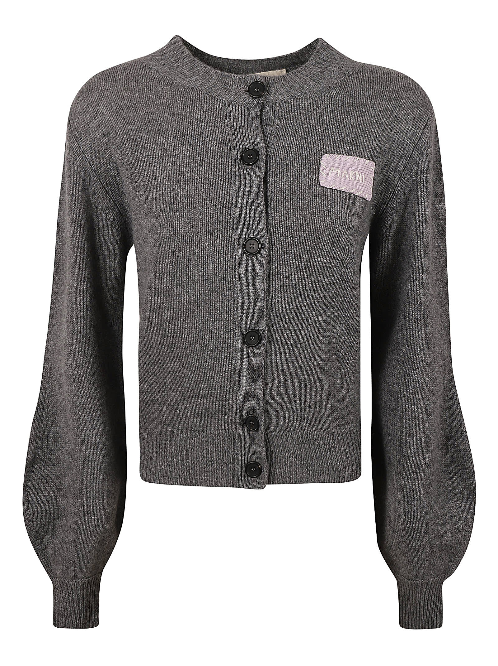 Shop Marni Logo Patch Cardigan In Graphite