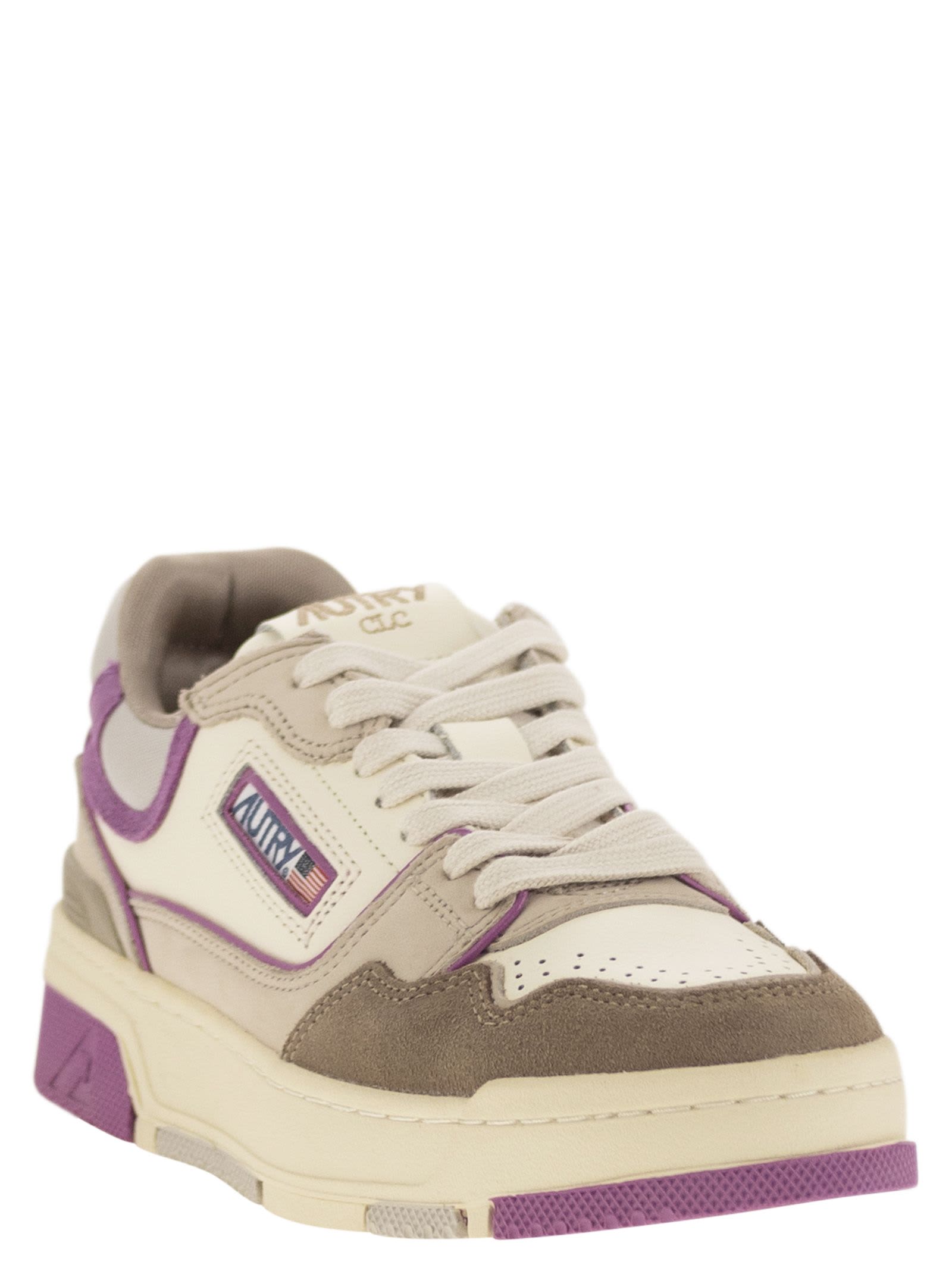 Shop Autry Clc - Leather Trainers In White/grey/fuchsia/tobacco