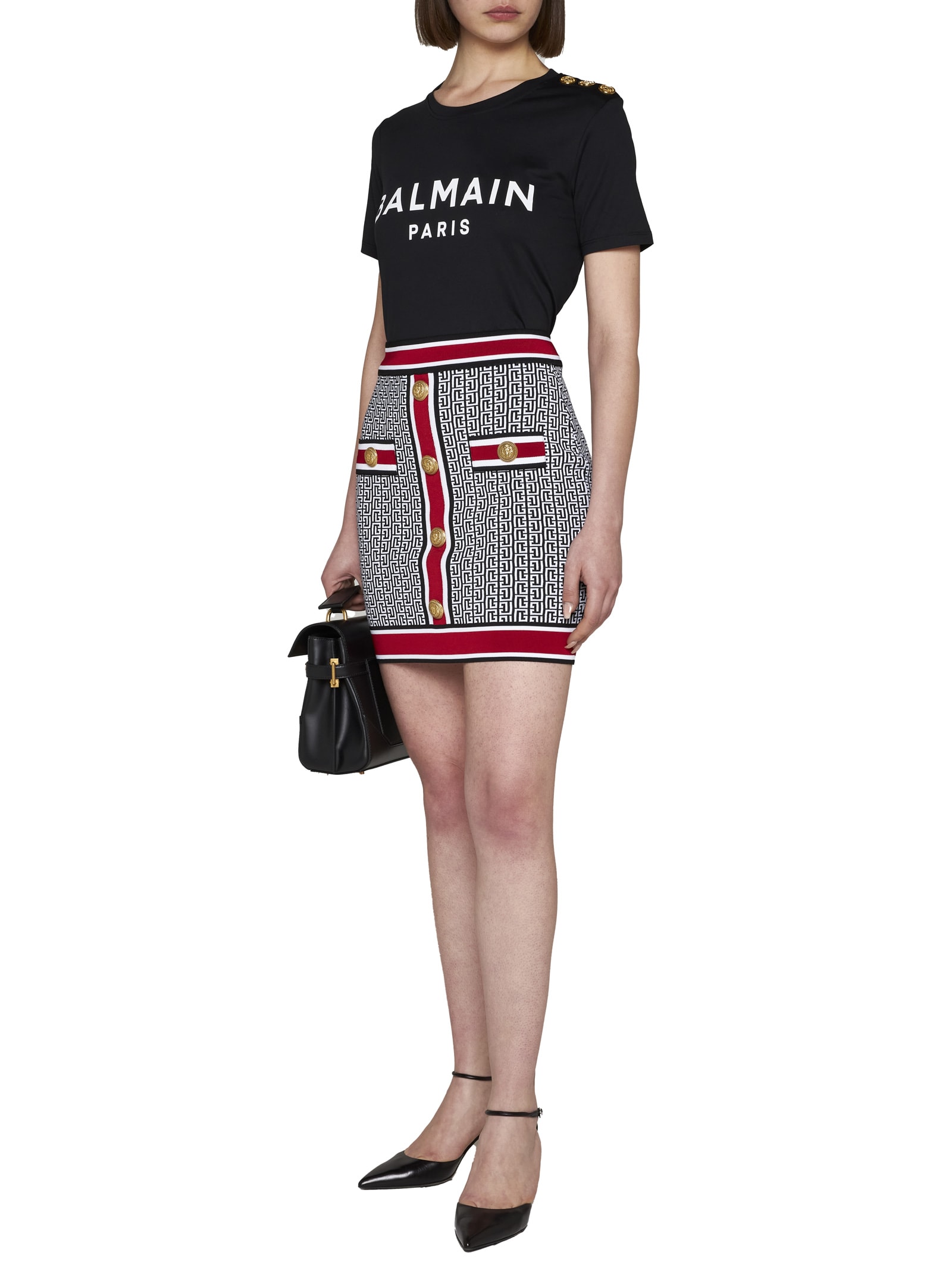 Shop Balmain Logo Buttons T-shirt In Eab Noir Blanc
