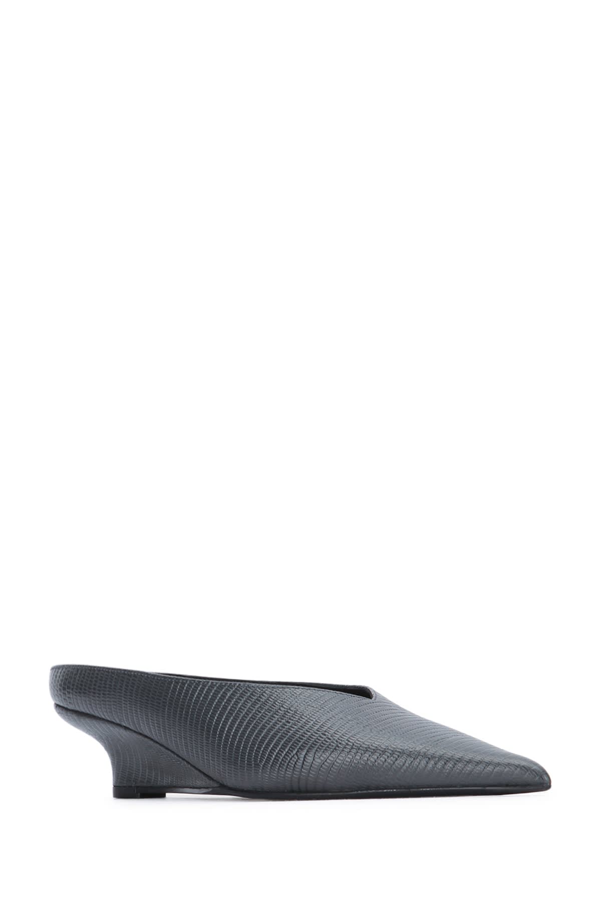 Totême Toteme Women Sharp Lizard-embossed Wedge Mules In Darkgrey
