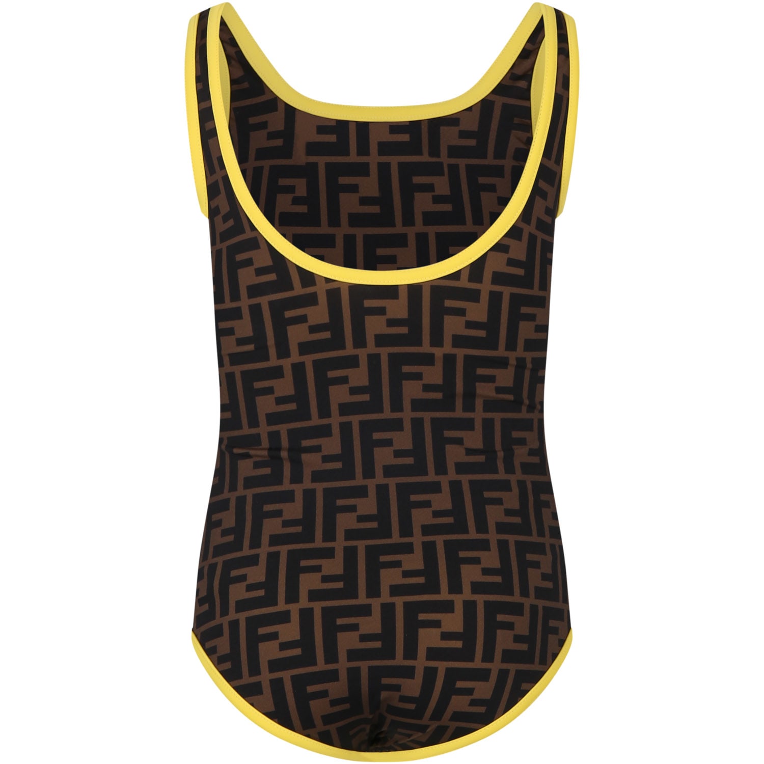 Shop Fendi Brown Swimsuit For Girl With Iconic Ff And  Logo