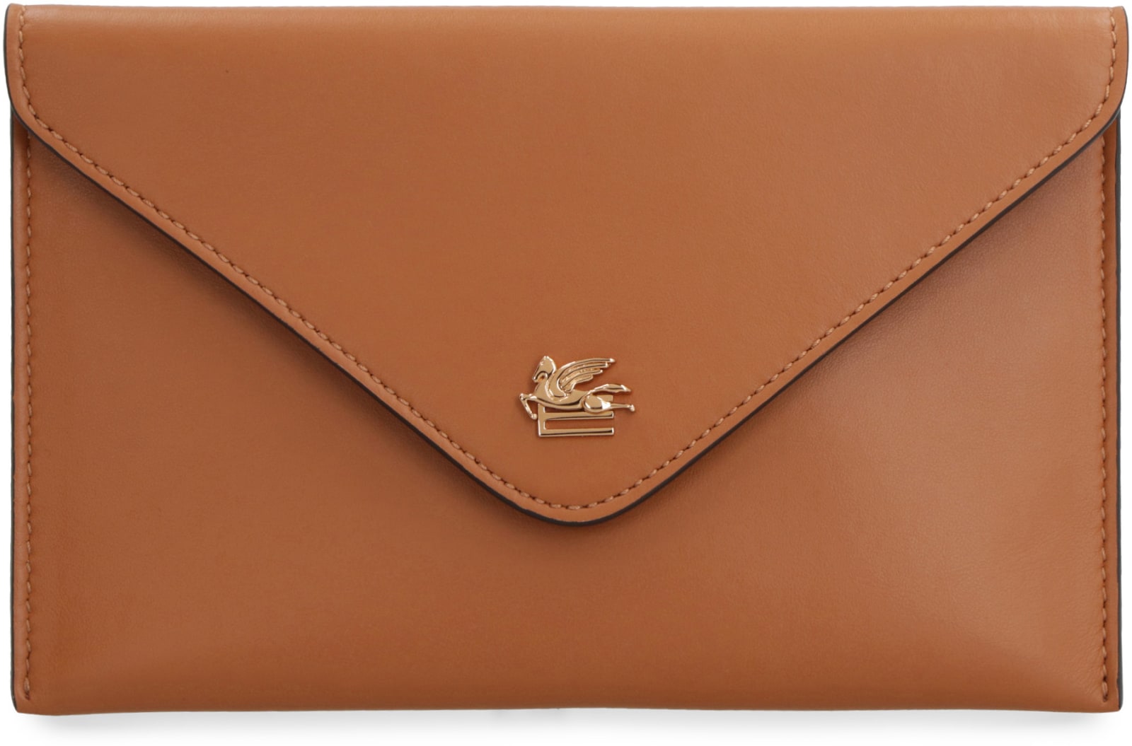 Shop Etro Leather Flat Pouch In Saddle Brown