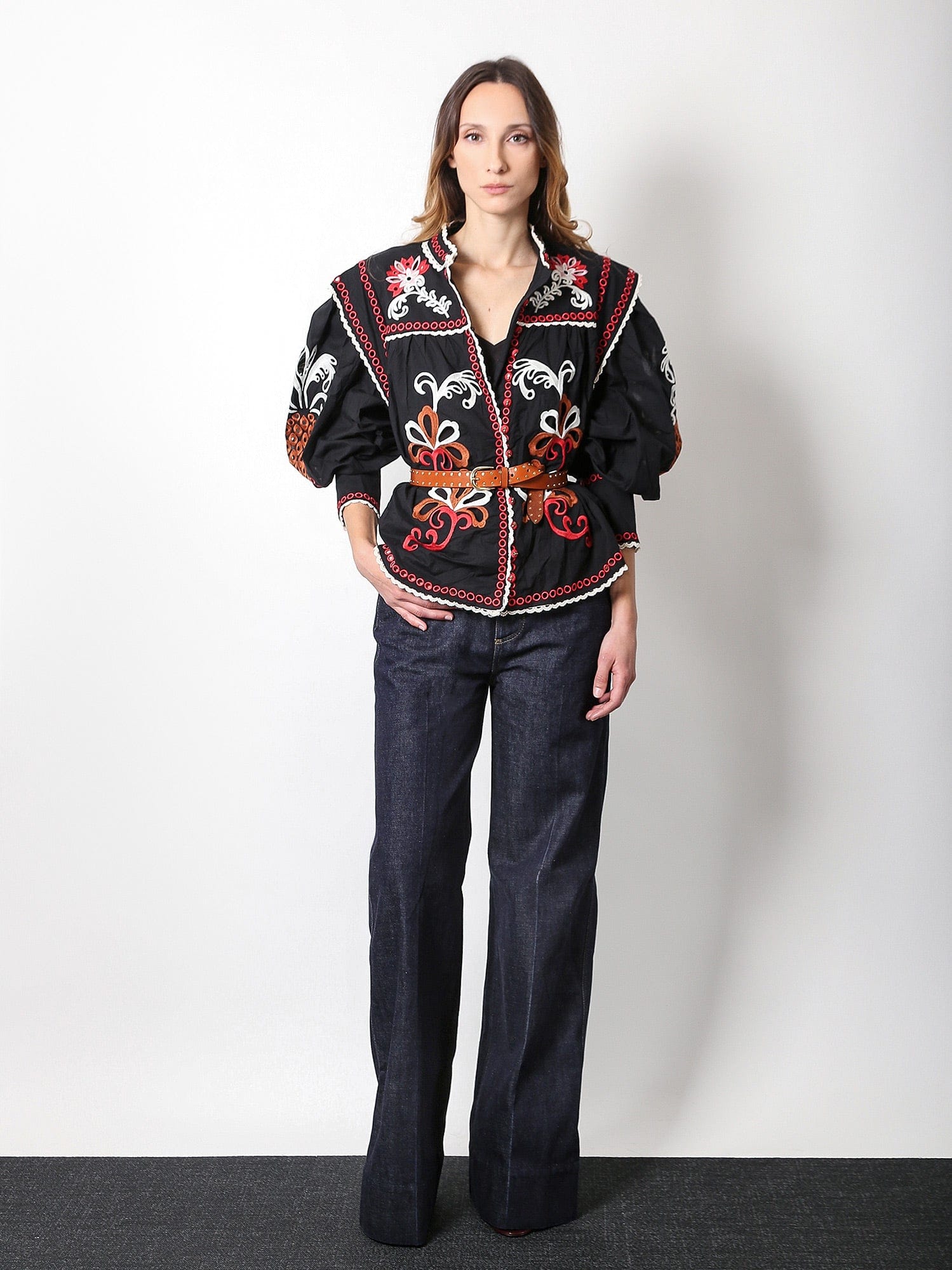 Farm Rio Broderie-anglaise Cotton Blouse In Black
