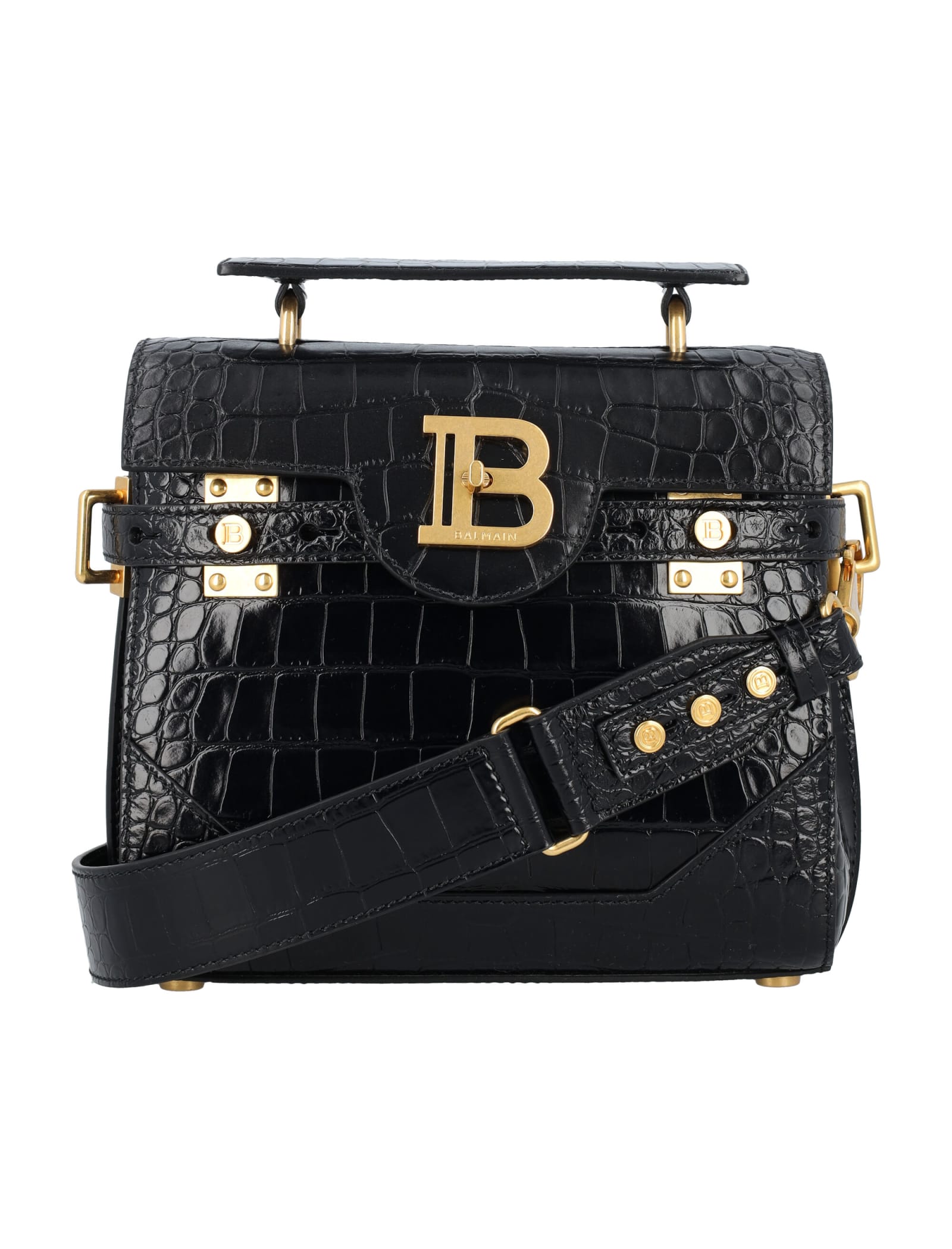 Shop Balmain Bbuzz 23 Bag In Crocodile Effect In Black