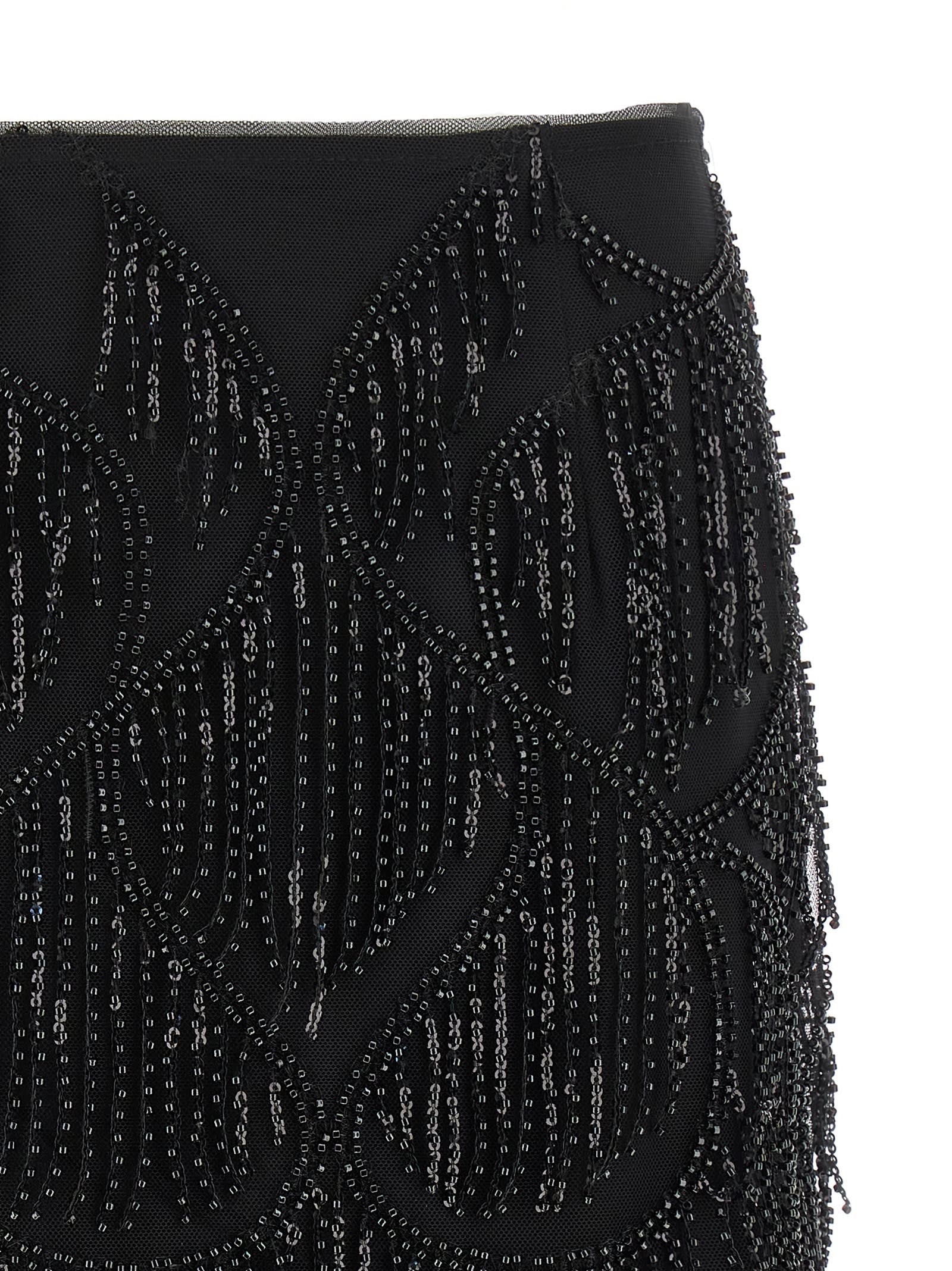 Rotate Birger Christensen Mini Skirt With Fringe And Sequins In Black