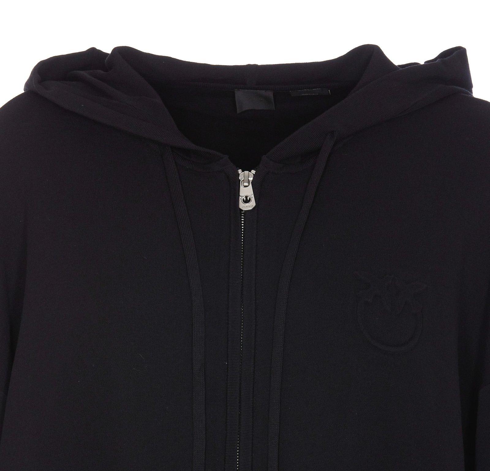 Shop Pinko Tirage Drawstring Zip-up Hoodie In Black