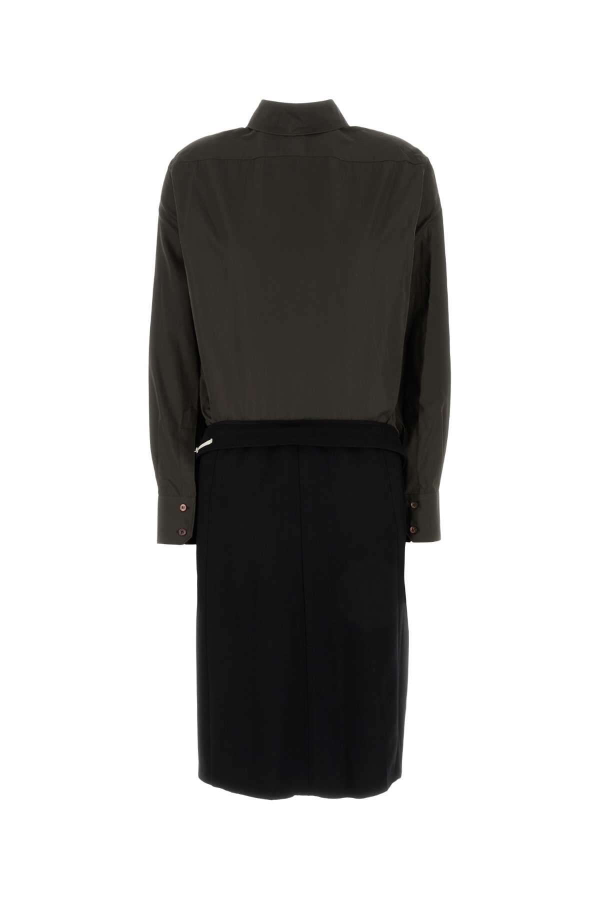 Maison Margiela Women Two-tone Poplin And Wool Shirt Dress