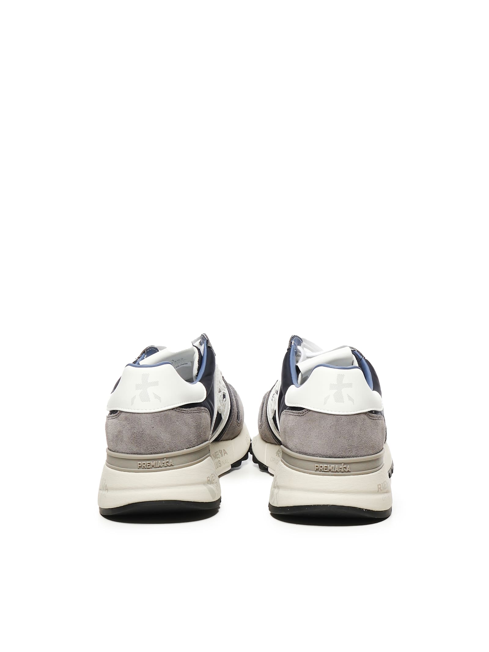Premiata Lander Sneakers In Blue Suede And Fabric In Multi