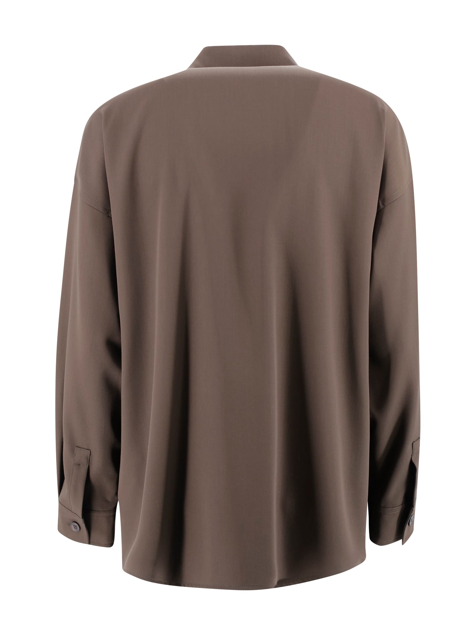 Weekend Max Mara Wool Shirt With Loose Cut And Front Pockets In Brown