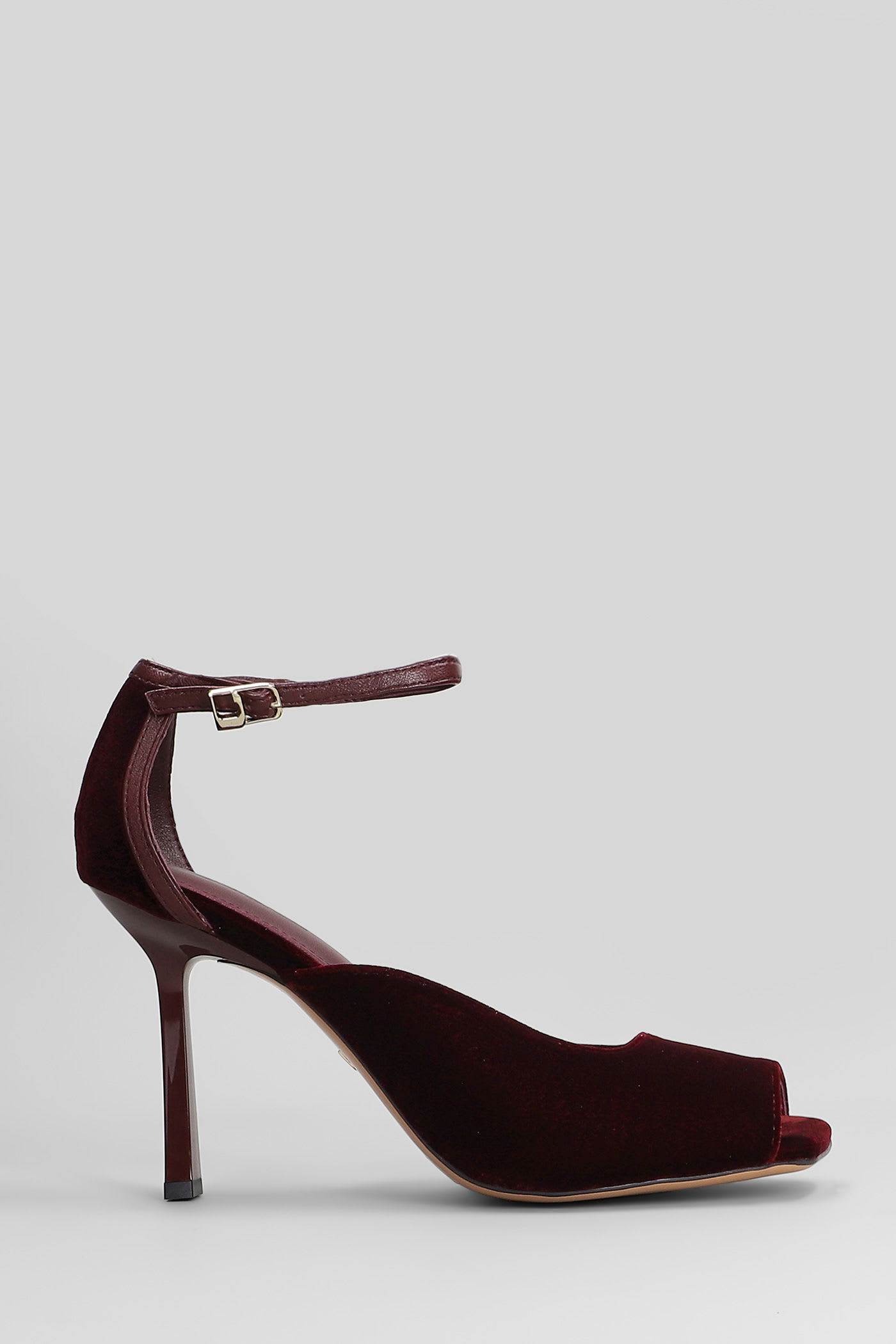 Lola Cruz Sandals In Bordeaux Velvet In Burgundy