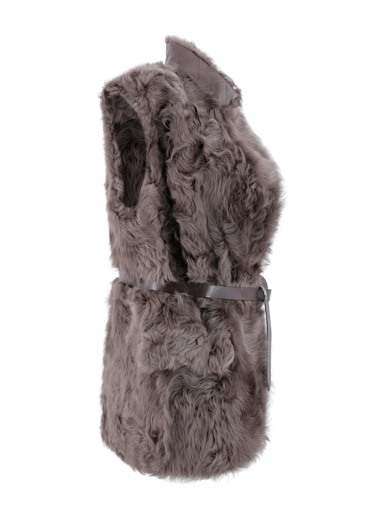 Brunello Cucinelli Shearling Gilet In Brown