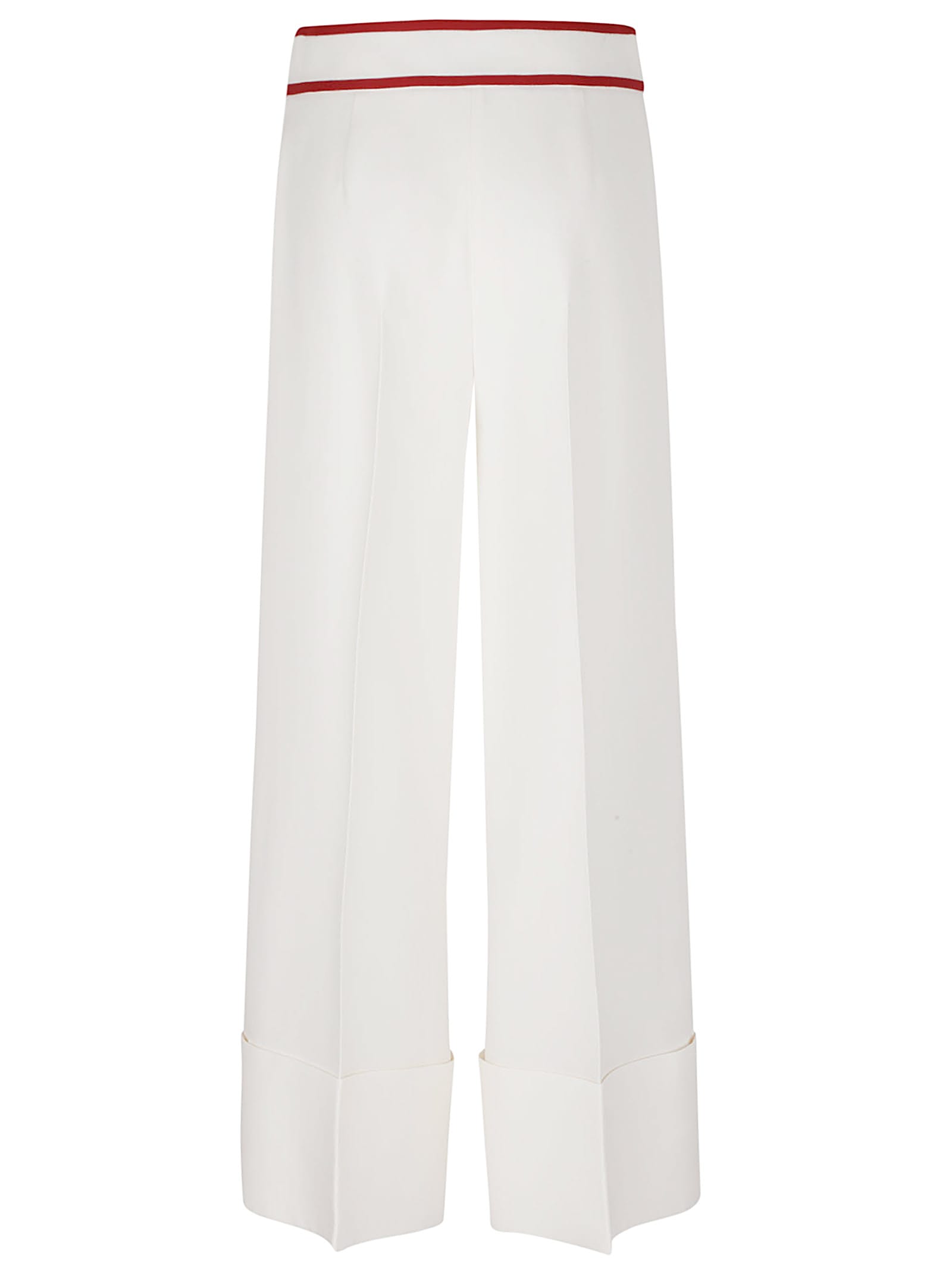 Valentino Ivory Trousers With Gold V In White
