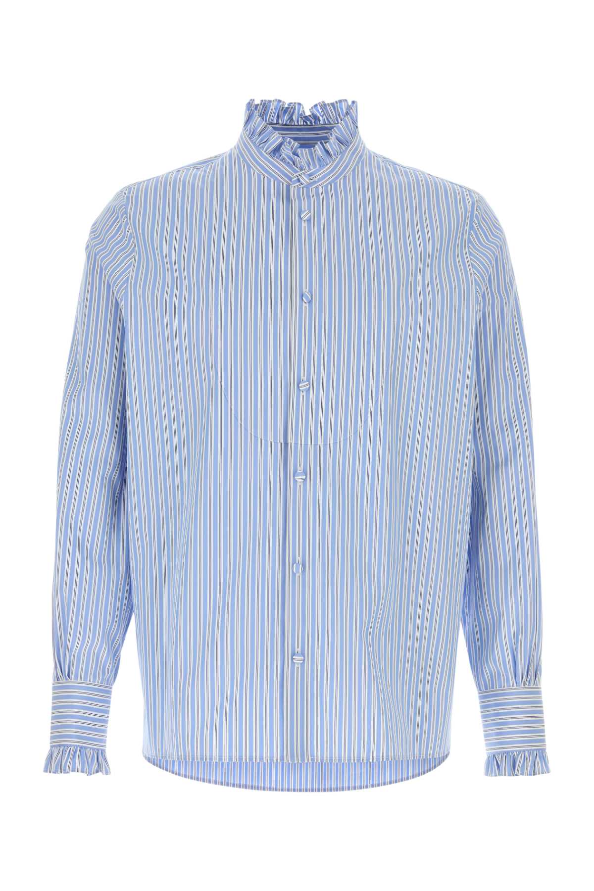 Valentino Light Blue Striped Embroidered Poplin Shirt