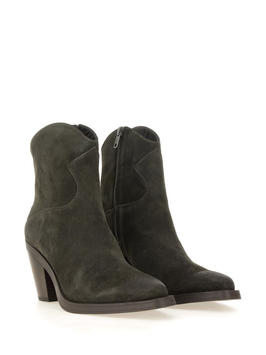 Ash Judy Texan Ankle Boots In Grey Suede In Military Green