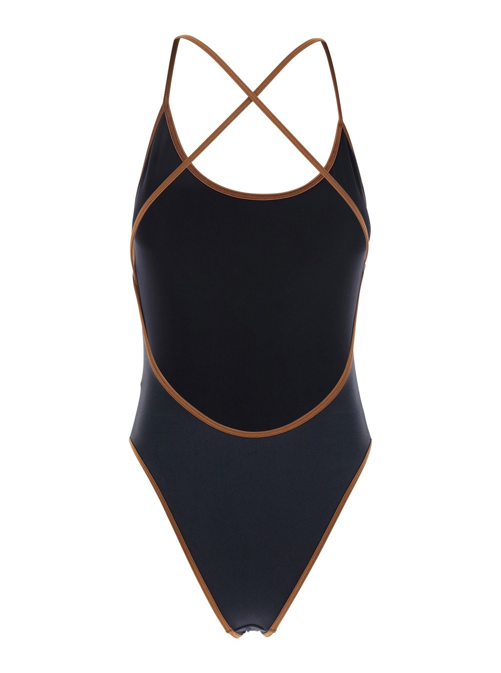 Philosophy Di Lorenzo Serafini Black Costume With Crossed Straps And Lettering Logo In Tech Fabric Woman In Black