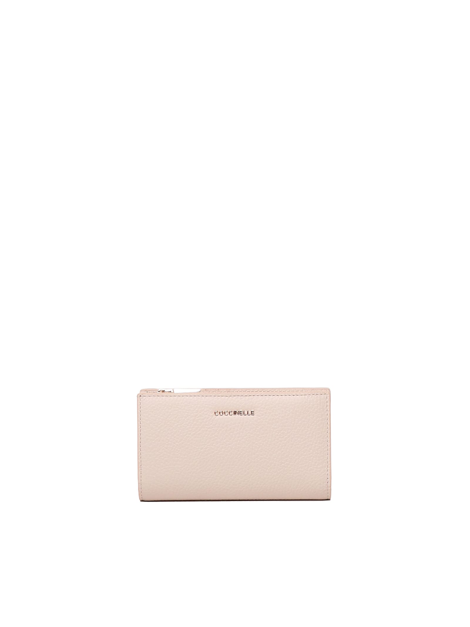 Coccinelle Metallic Soft Pink Leather Wallet In Pink