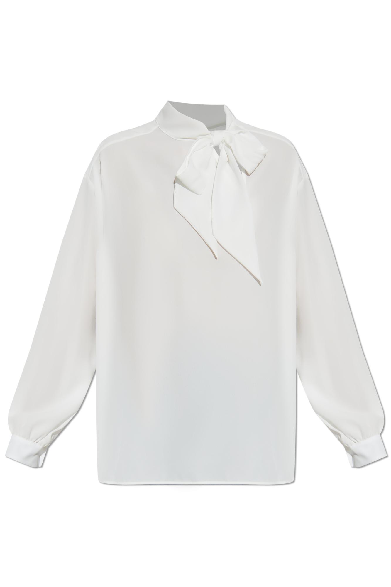 Emporio Armani Neck Tie Blouse High-low Hem In White