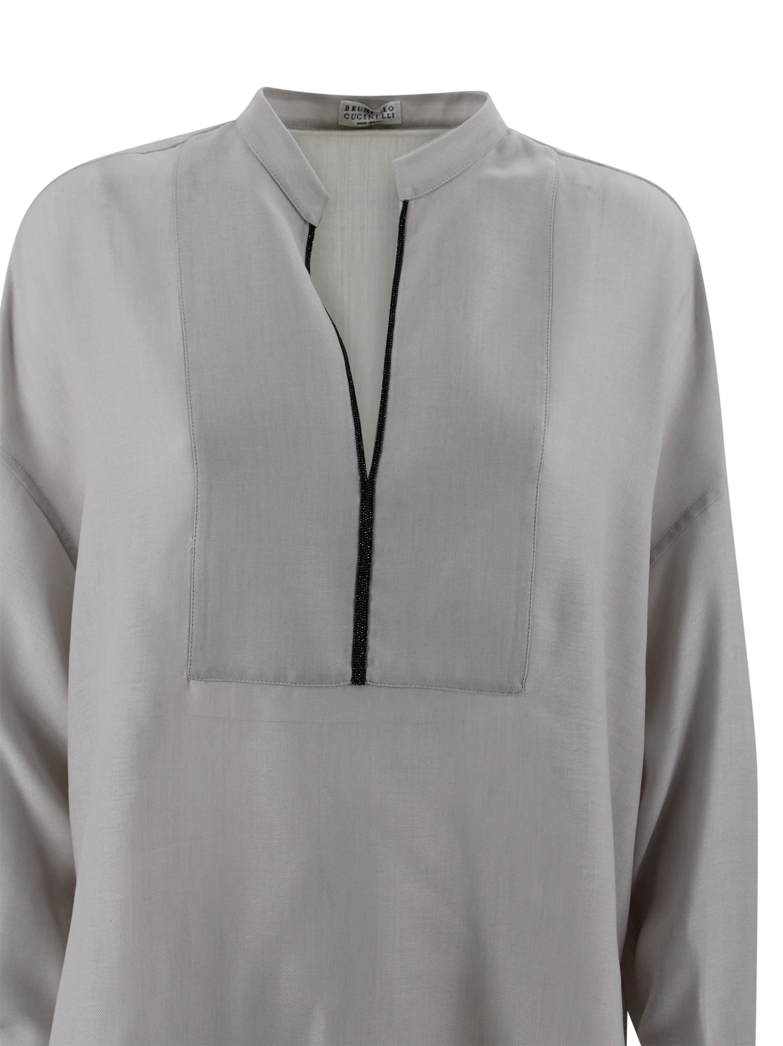 Brunello Cucinelli Blouse With A Korean Collar In Animal Print