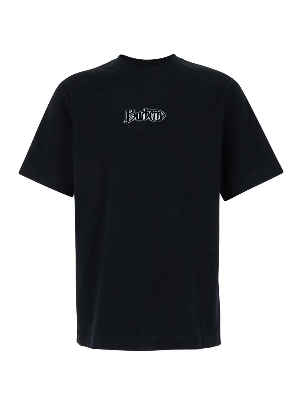 BURBERRY BLACK CREWNECK T-SHIRT WITH LOGO LETTERING ON THE FRONT IN COTTON MAN 