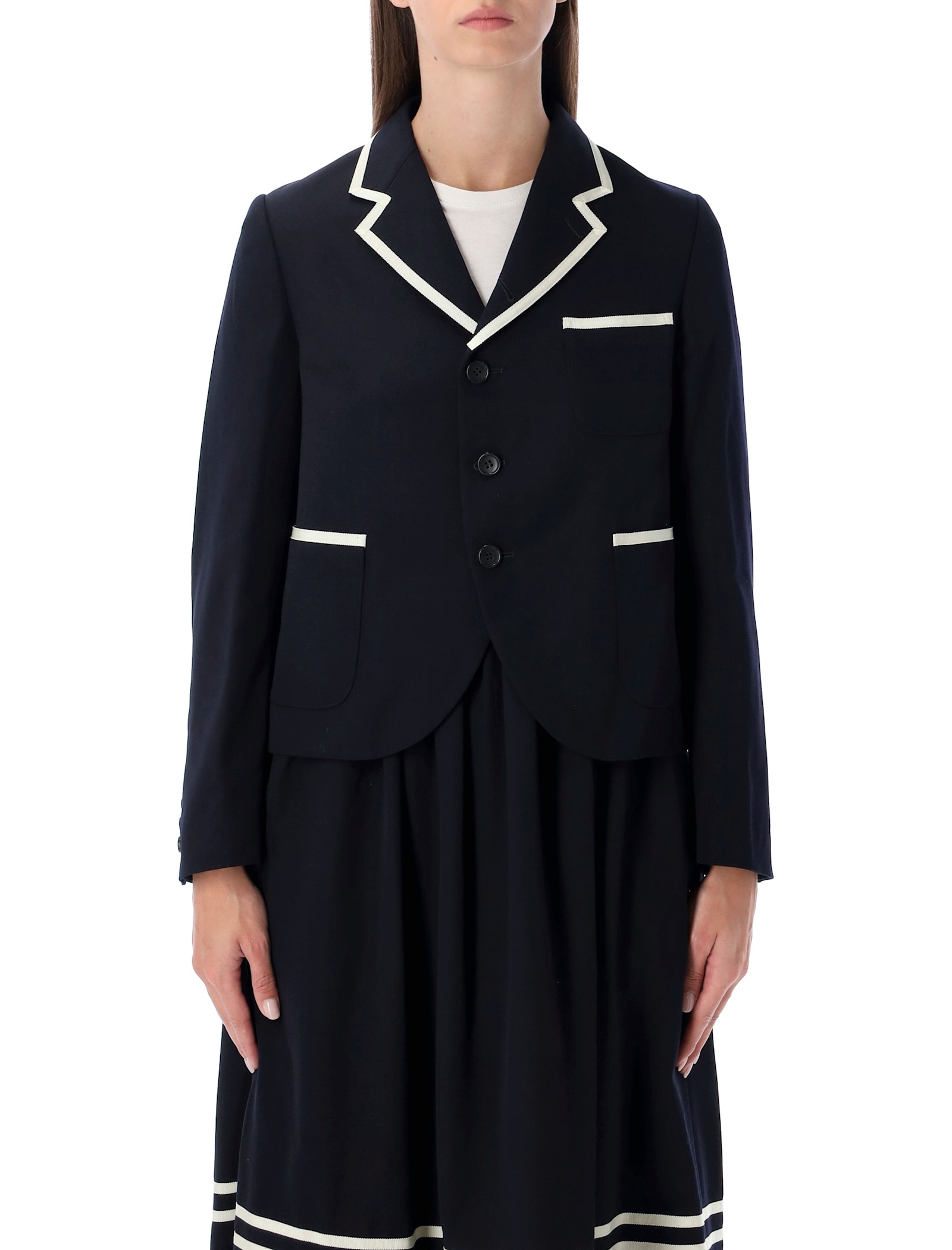 Comme Des Garcons Girl Comme Des Garçons Girl Wool Blazer With Contrast Trim In Blue