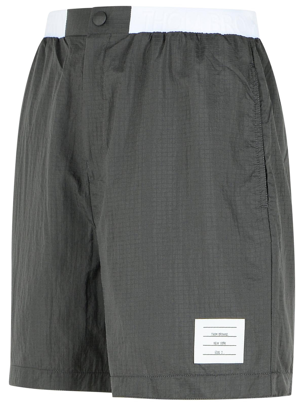 Thom Browne Bermuda Shorts With Button Detail And Elastic Waistband In Gray