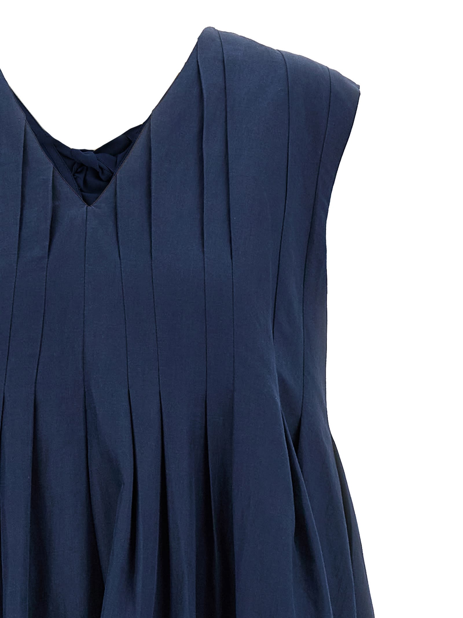 's Max Mara Pleated V-neckline Midi Dress Bow Detail In Blue