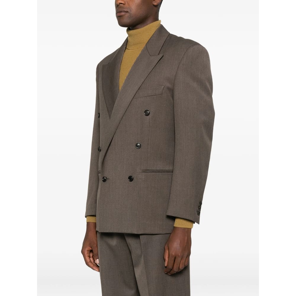 Tonywack Taupe Melange Wool Double-breasted Tailored Blazer In Brown