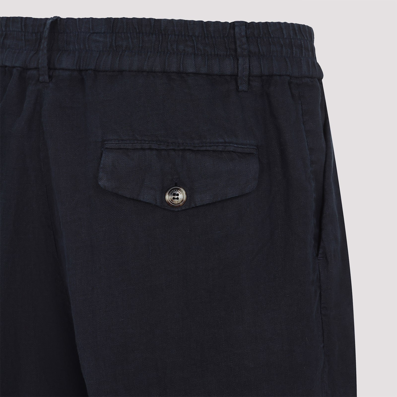 Brunello Cucinelli Elastic Waistband Linen Bermuda Shorts In Navy