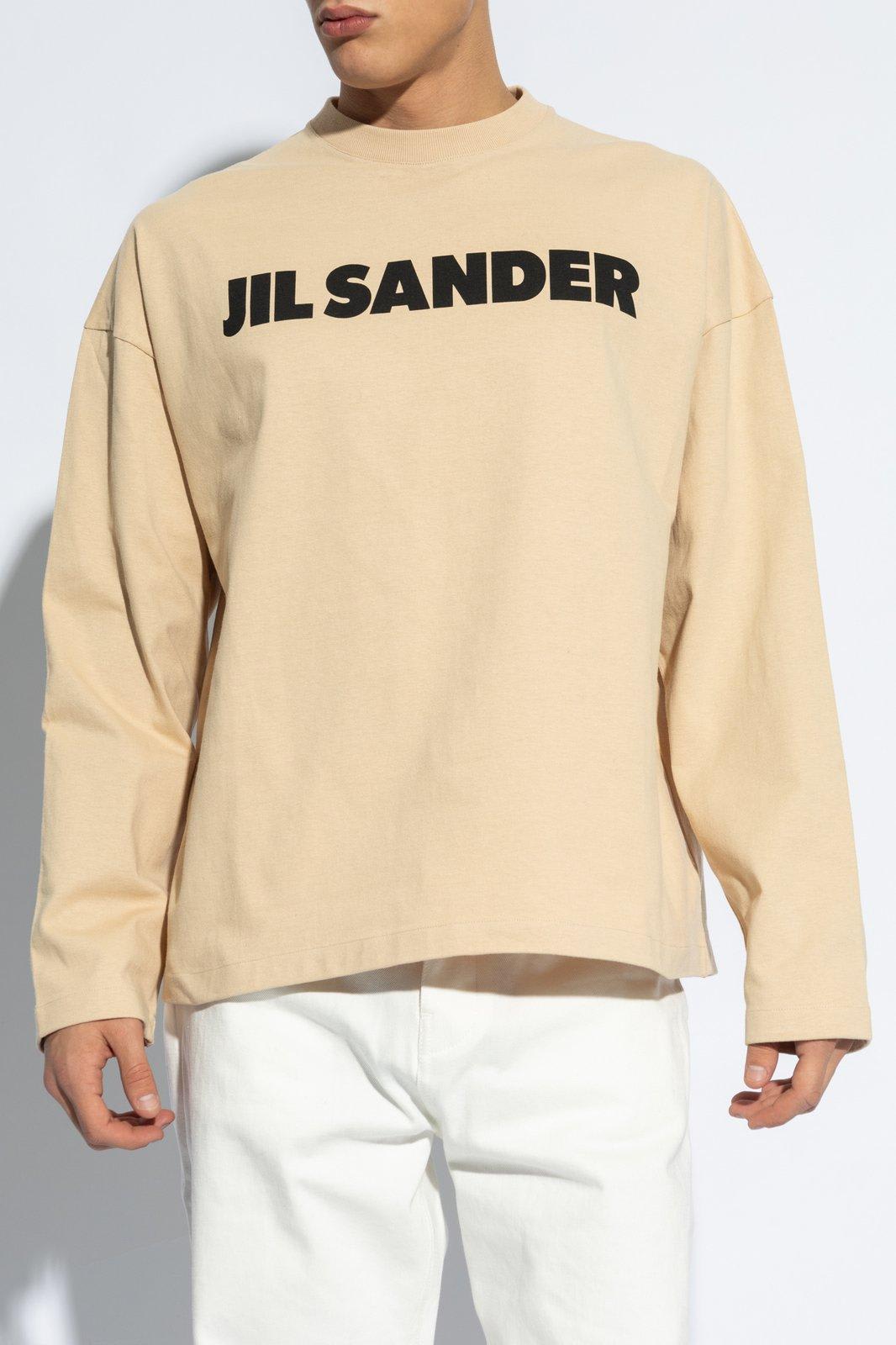 Shop Jil Sander Logo Printed Long-sleeved T-shirt In Beige