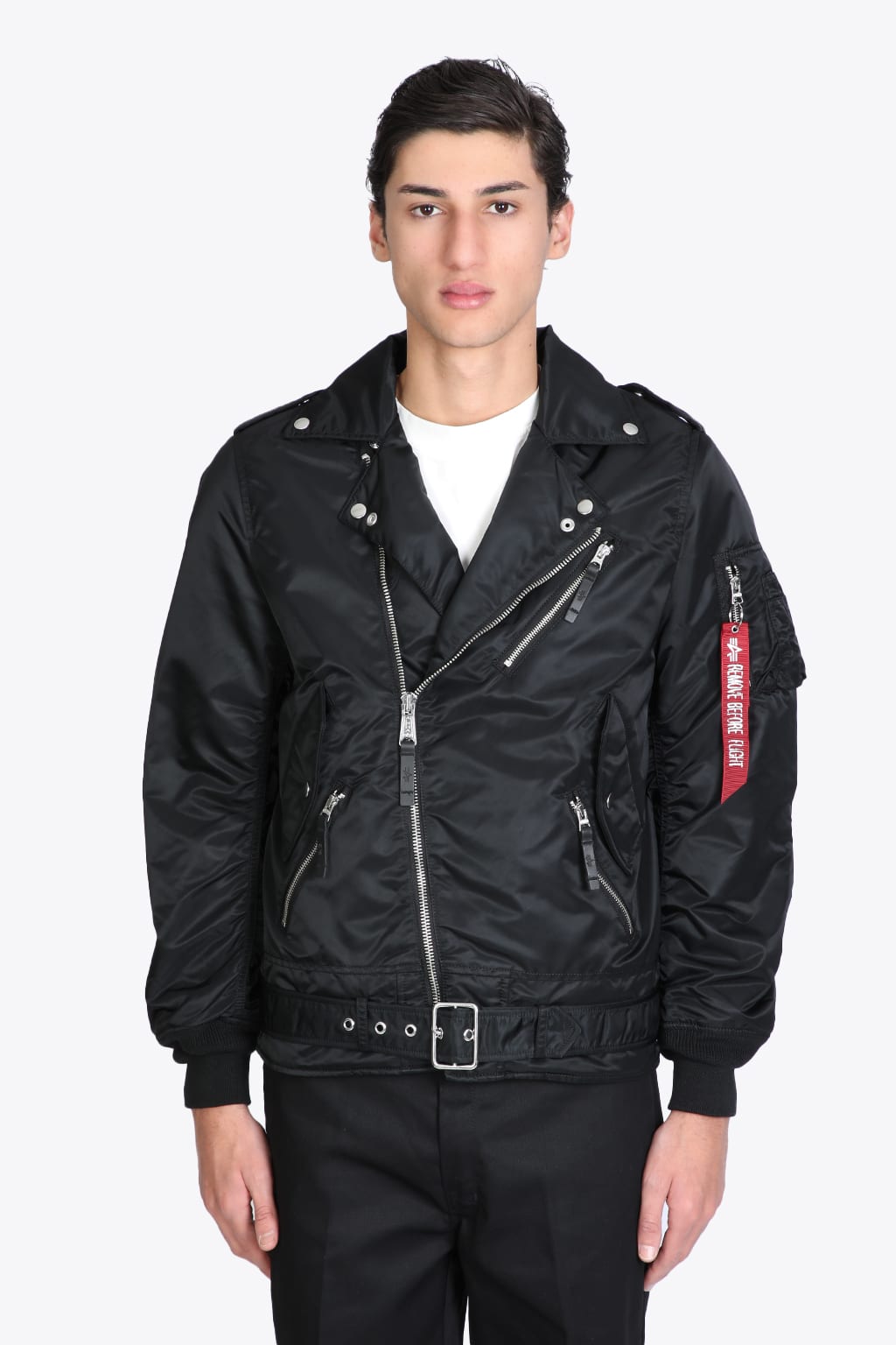 Alpha Industries Outlaw Jacket Black nylon biker jacket with belt - OUTLAW JACKET