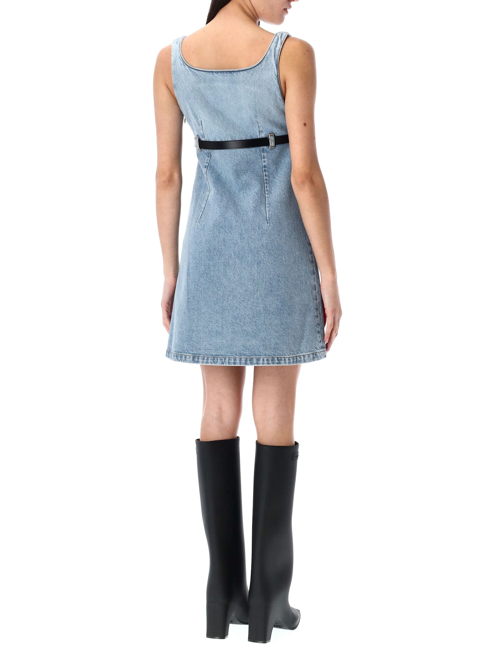 Coperni Belted Denim Mini Dress In Blue