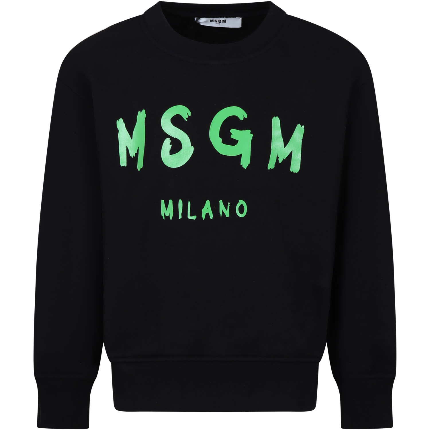 Shop Msgm Black Sweatshirt For Kids With Green Logo In Nero