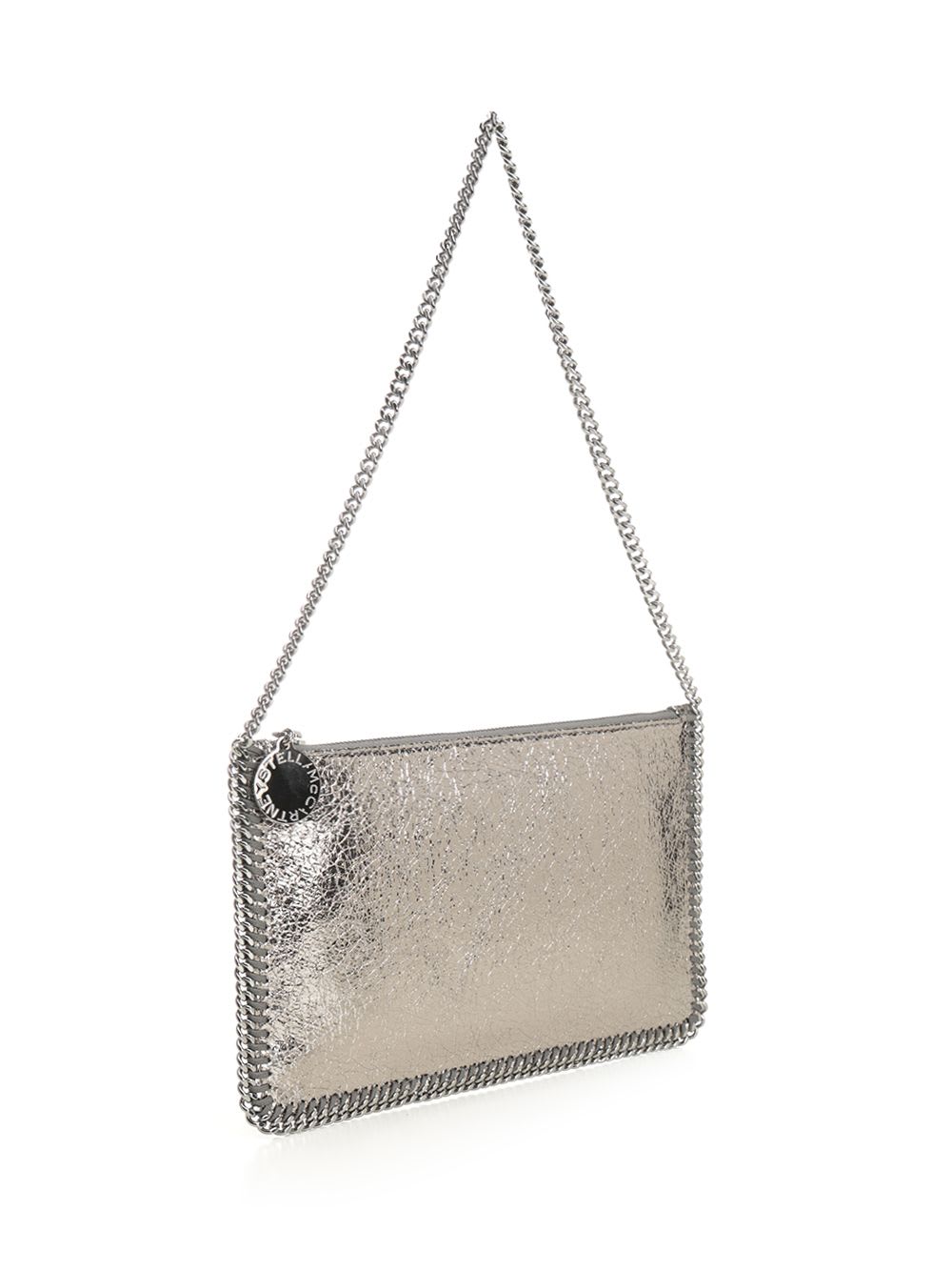Stella Mccartney Falabella Pochette Accessoire Metallic Crackl Shoulder Bags Silver In Gray