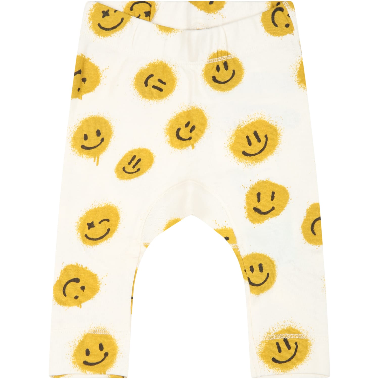 Molo Ivory Leggings For Babykids With Yellow Smiley Faces