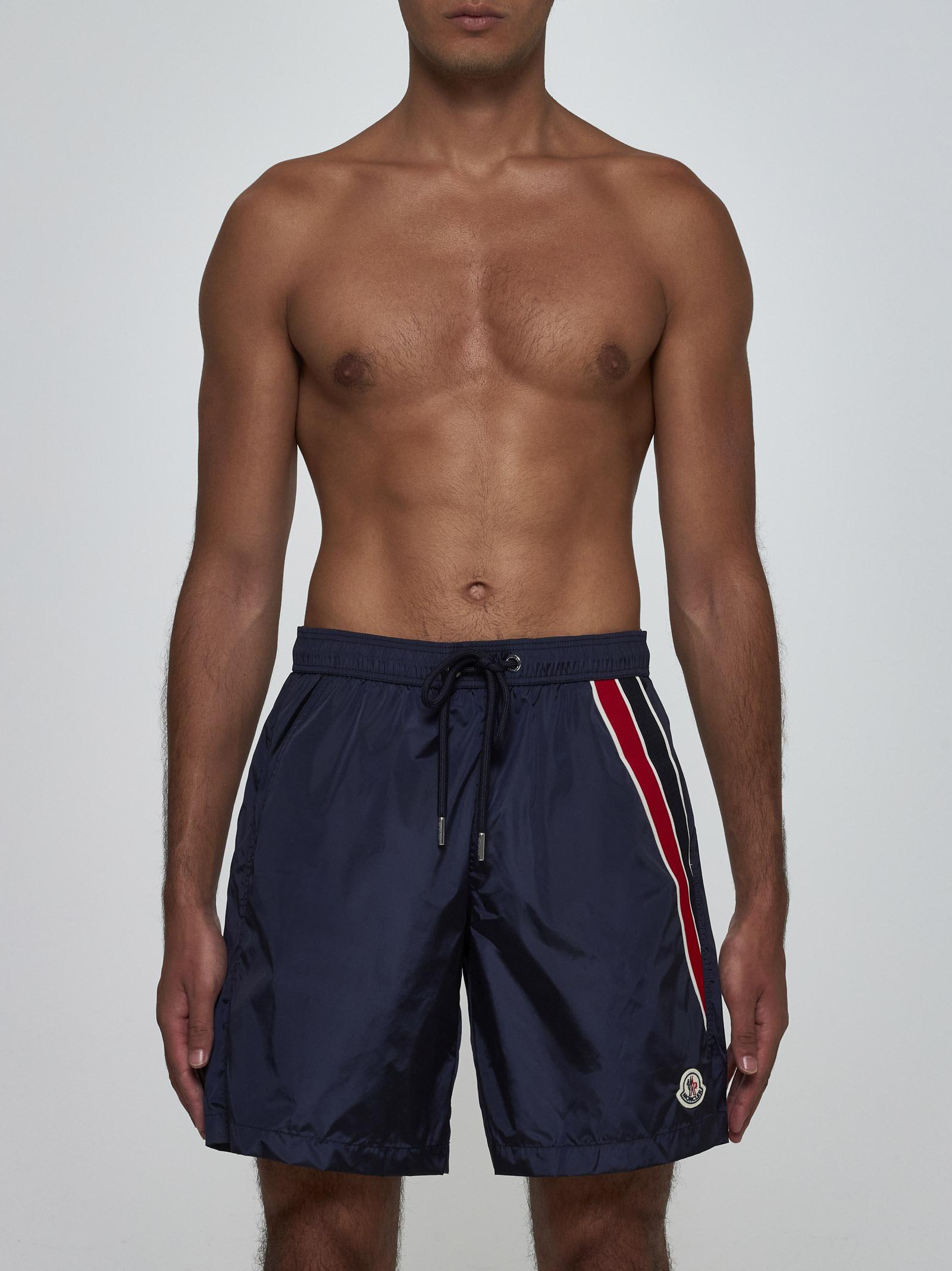 Shop Moncler Logo Swim Shorts