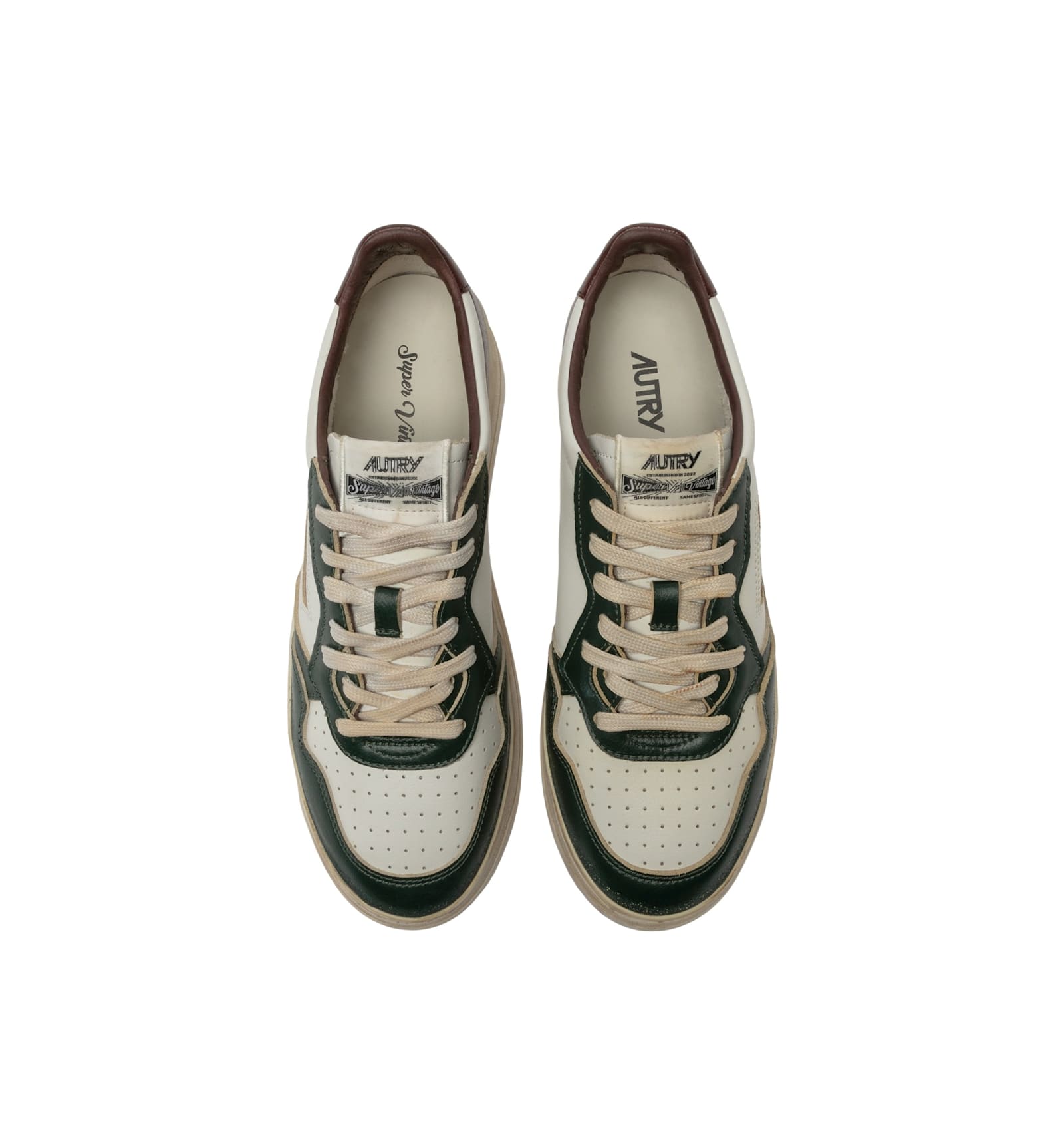 Autry Medalist Low Super Vintage Sneakers In White Pine Grove Leather And Rum Raisin In Animal Print