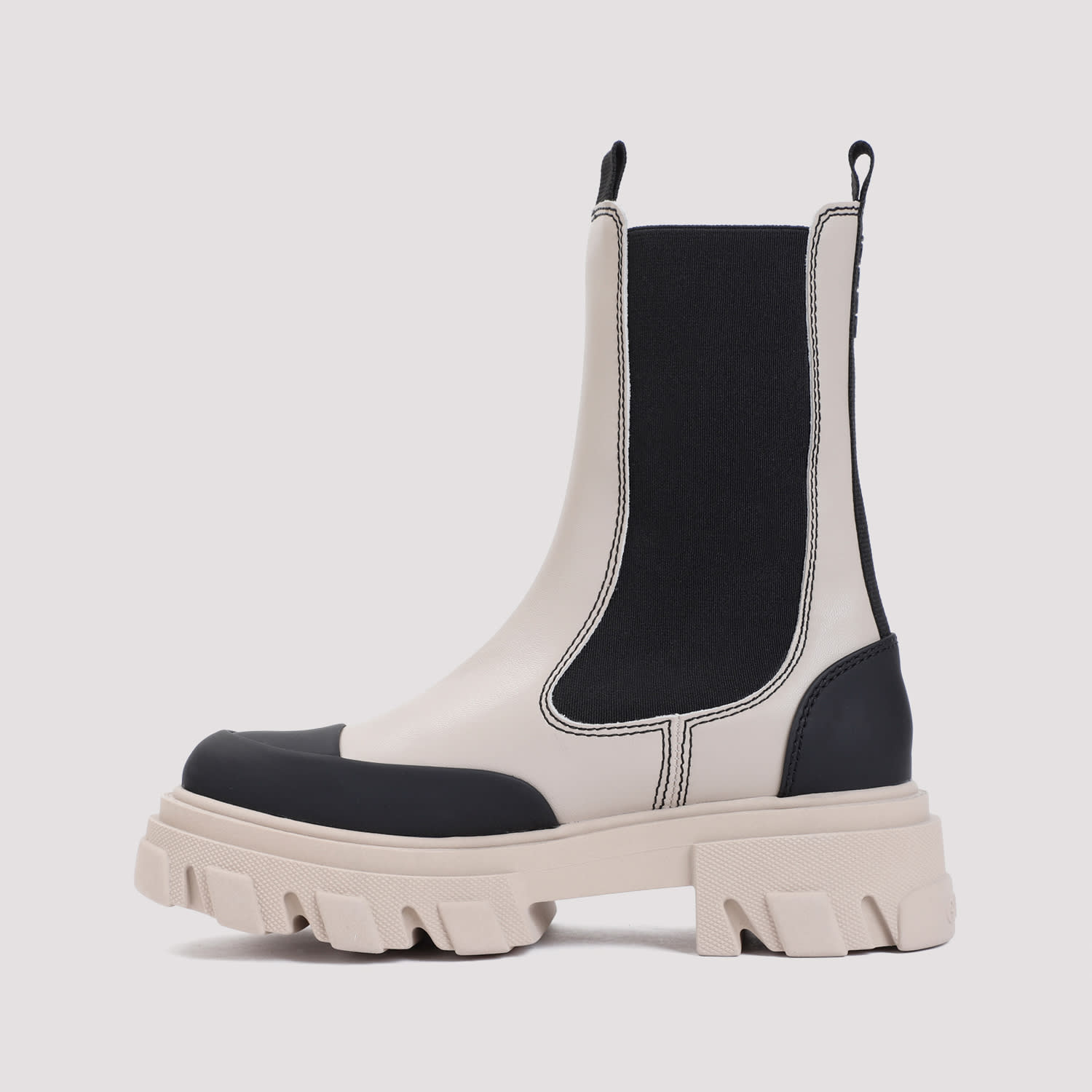 Shop Ganni Cleated Mid Chelsea Boots In Beige