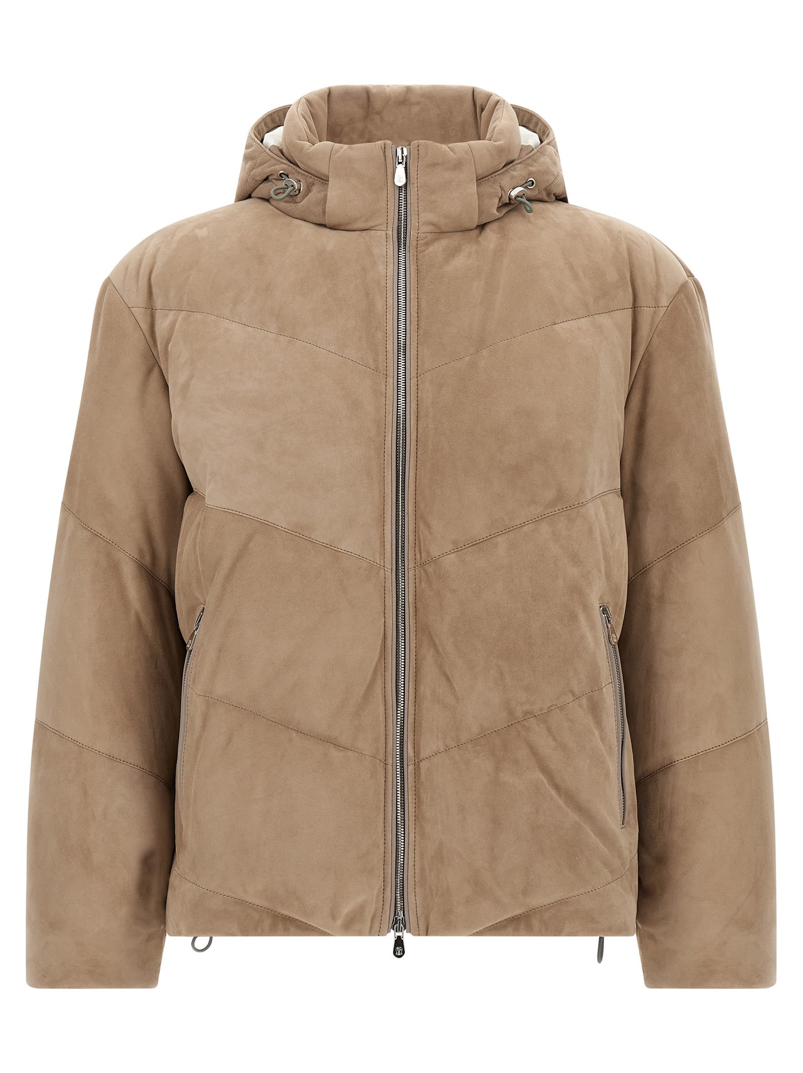 Brunello Cucinelli Suede Down Jacket Puffer Jackets Beige In Brown