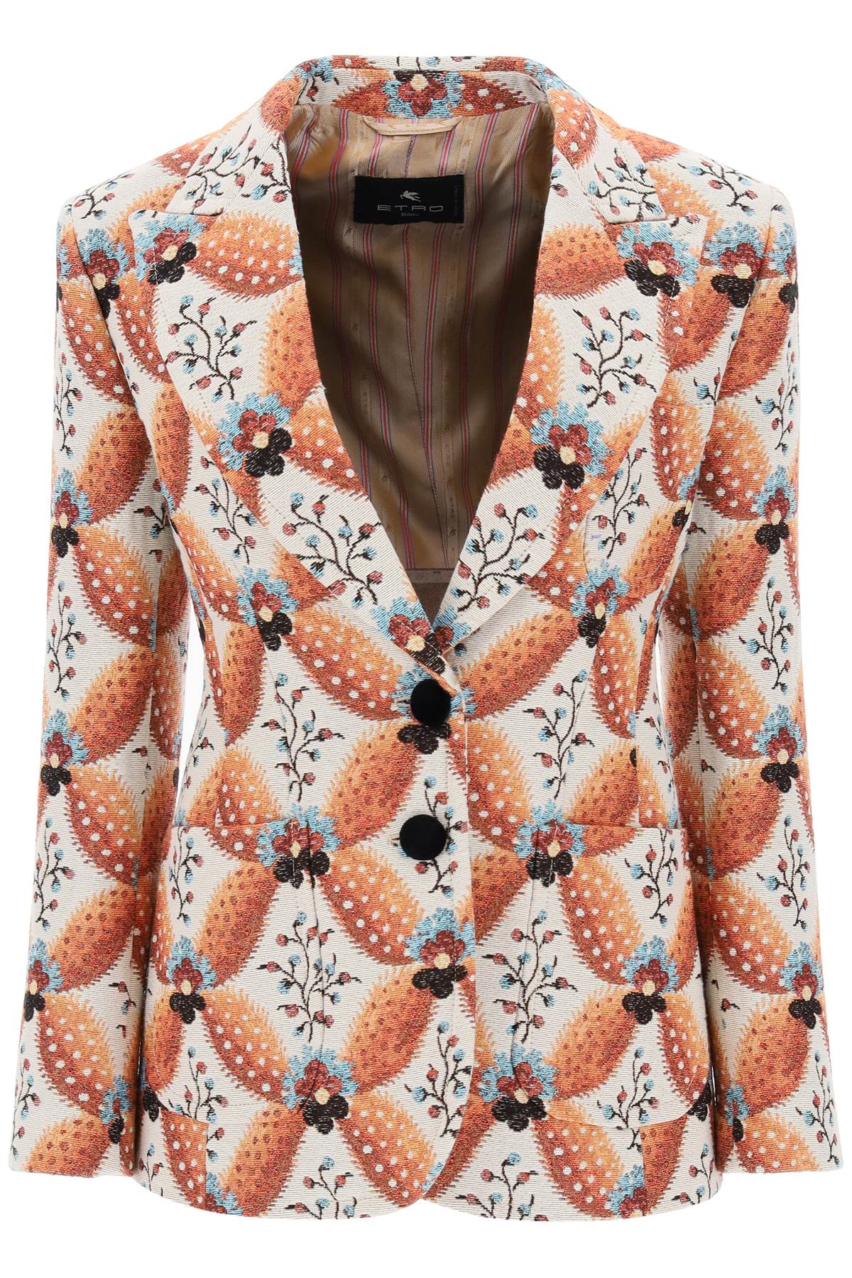Shop Etro Jacquard Jacket With Floral Motif In Orange (beige)