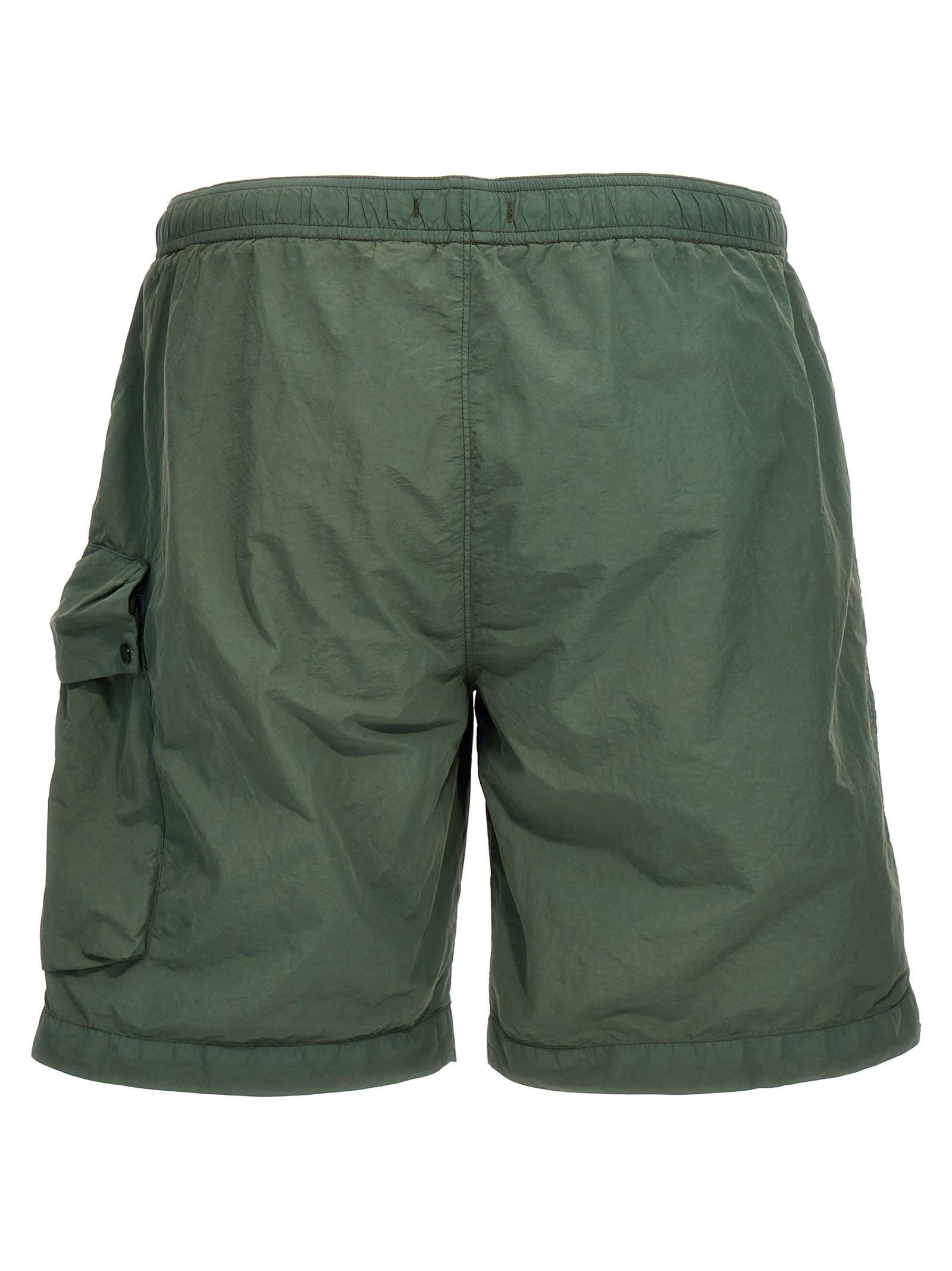 Shop C.p. Company Logo Badge Cargo Swim Shorts In Green