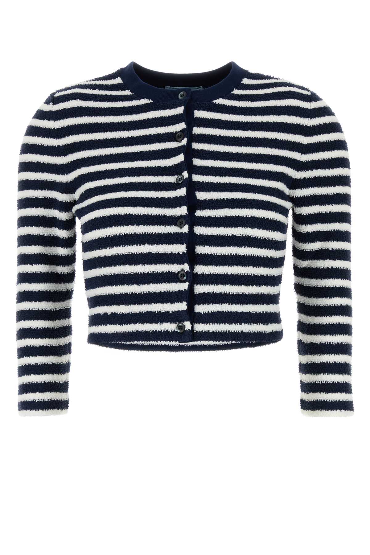 Prada Bouclé Cardigan In Navy+naturale