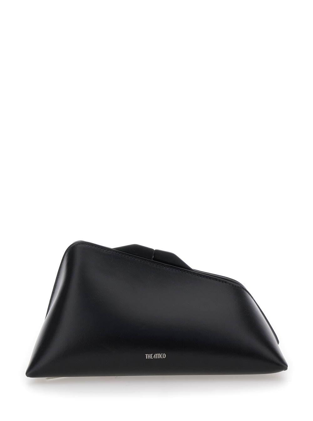 8.30 Pm Black Clutch With Logo Lettering On The Front And Asymmetric Design In Leather Woman