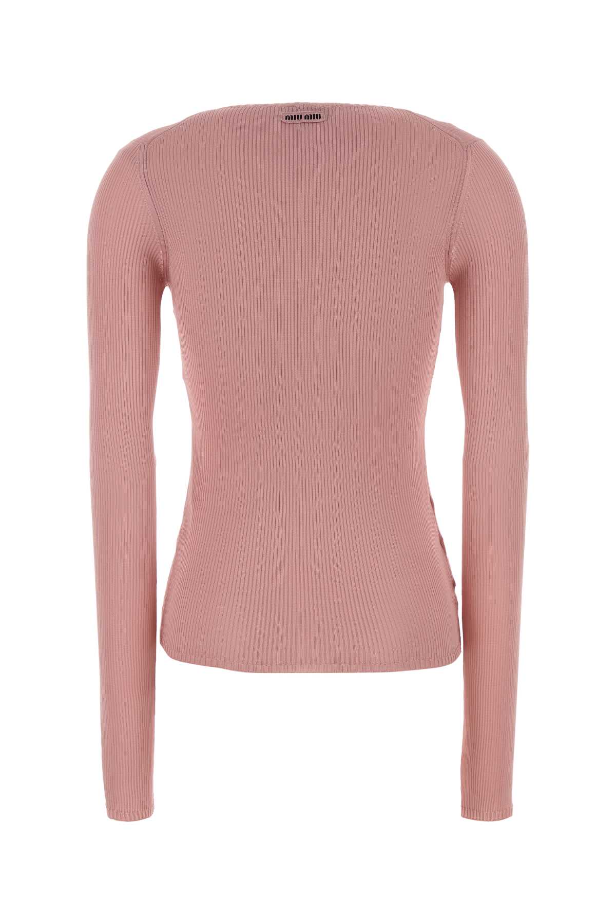 Miu Miu Silk Crew Neck Long Sleeve T-shirt In Pink
