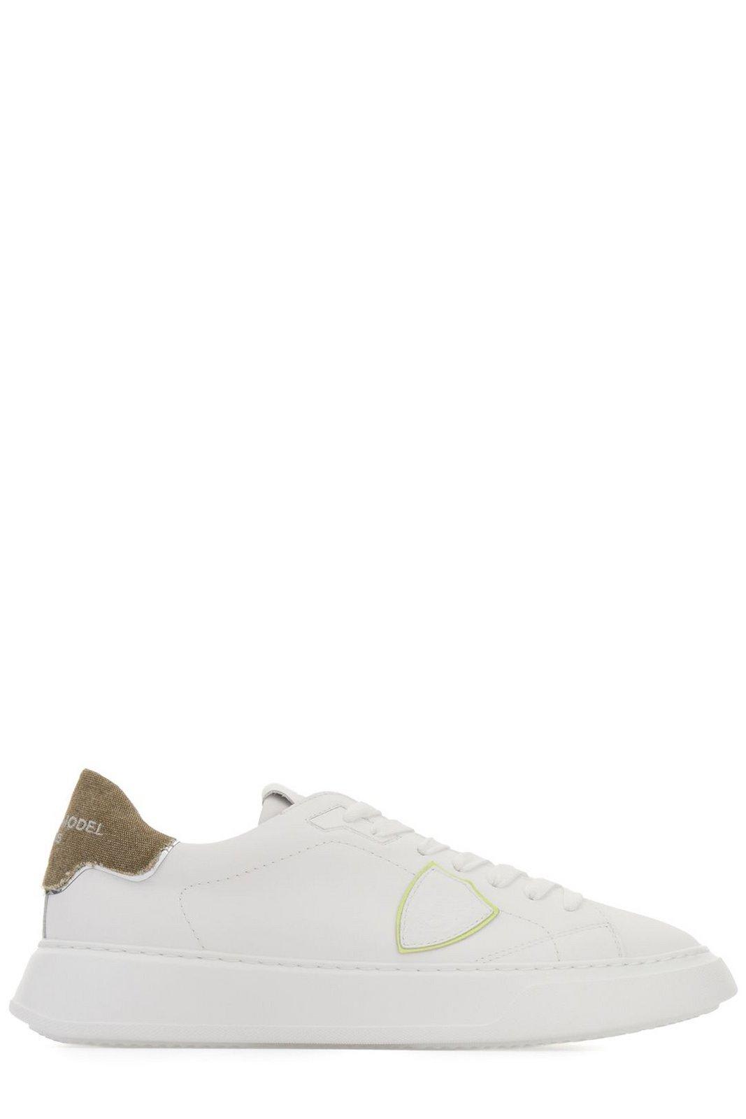 Shop Philippe Model Round-toe Lace-up Sneakers In Blanc Vert