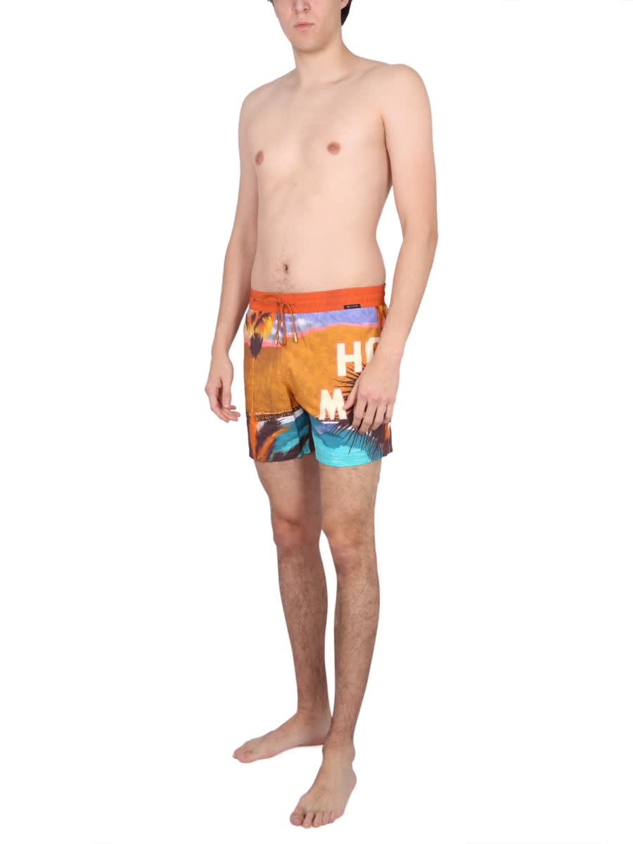 Etro Men Boxer Swimsuit With Print In Multicolour